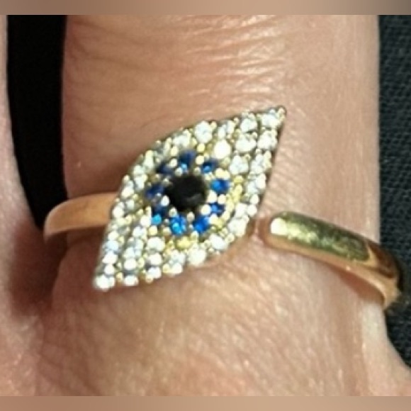 SPINNING RING EVIL EYE GOLD TONE ADJUSTABLE RING - Picture 3 of 4